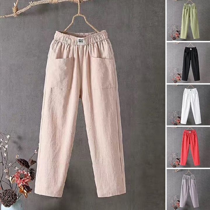 Lässige Baumwoll-Leinen-Hose mit elastischem Bund