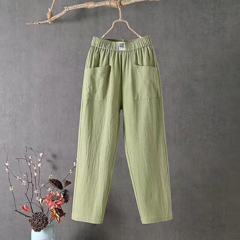 Lässige Baumwoll-Leinen-Hose mit elastischem Bund