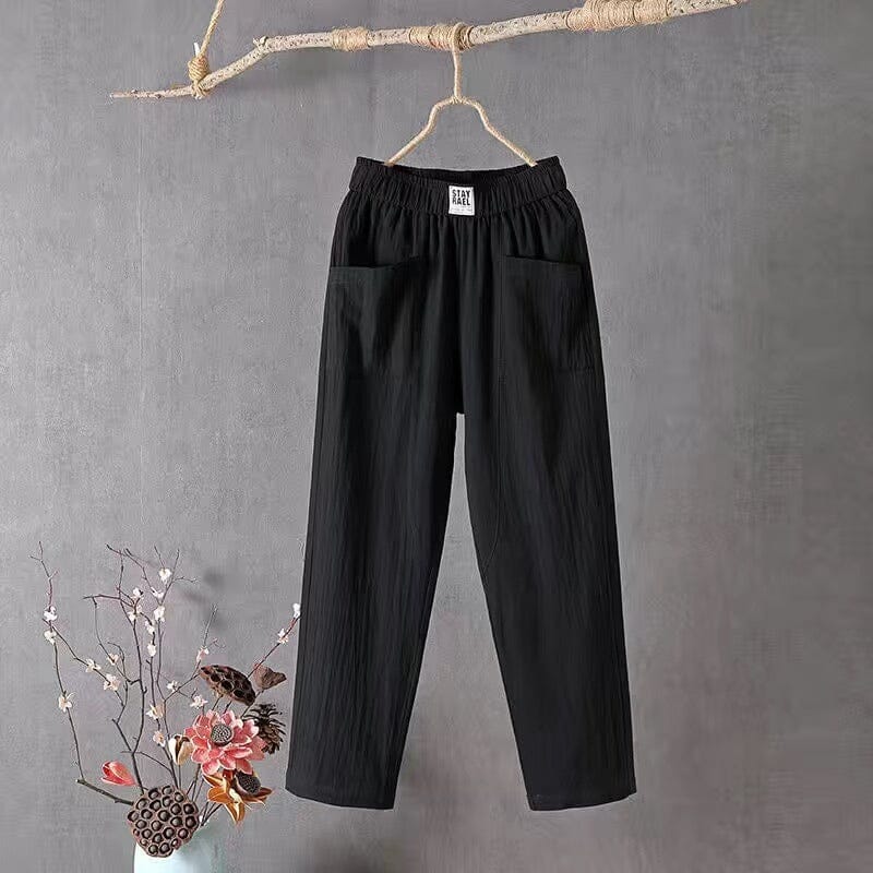 Lässige Baumwoll-Leinen-Hose mit elastischem Bund
