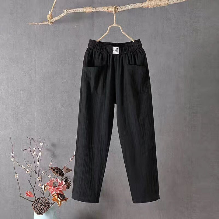 Lässige Baumwoll-Leinen-Hose mit elastischem Bund