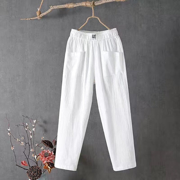 Lässige Baumwoll-Leinen-Hose mit elastischem Bund