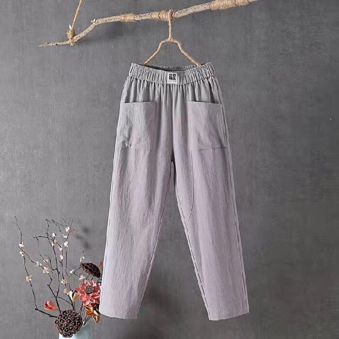 Lässige Baumwoll-Leinen-Hose mit elastischem Bund
