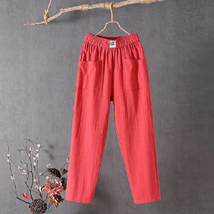 Lässige Baumwoll-Leinen-Hose mit elastischem Bund