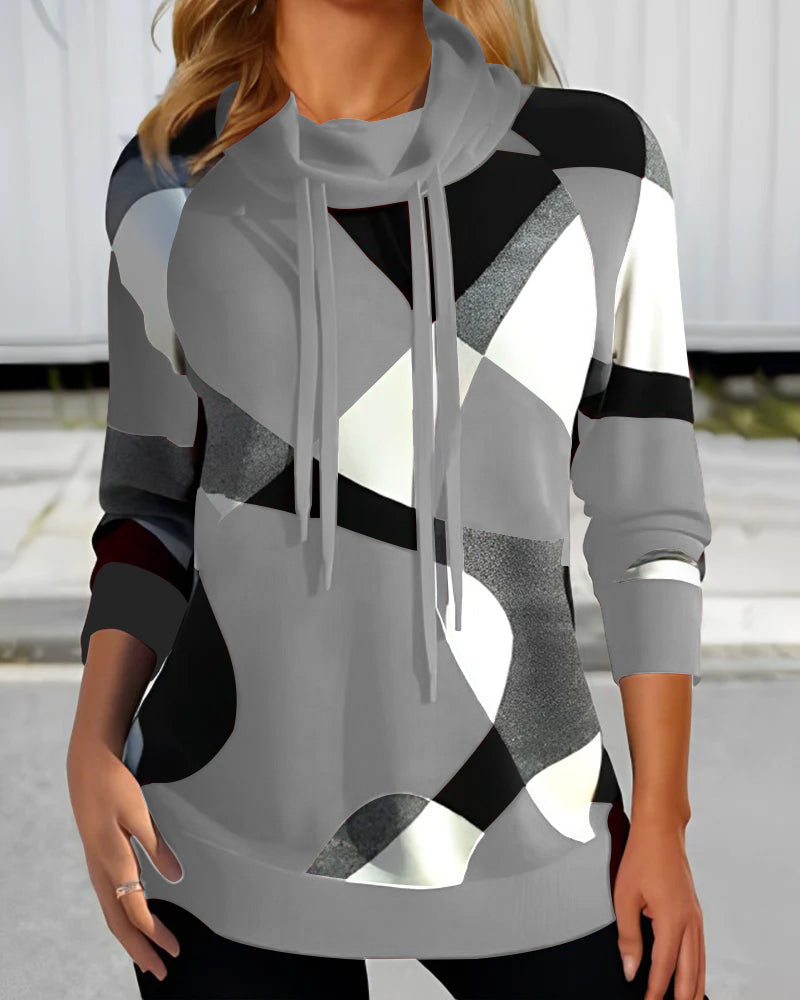 Kiana| Stilvoller Pullover mit geometrischem Druck und Schalkragen