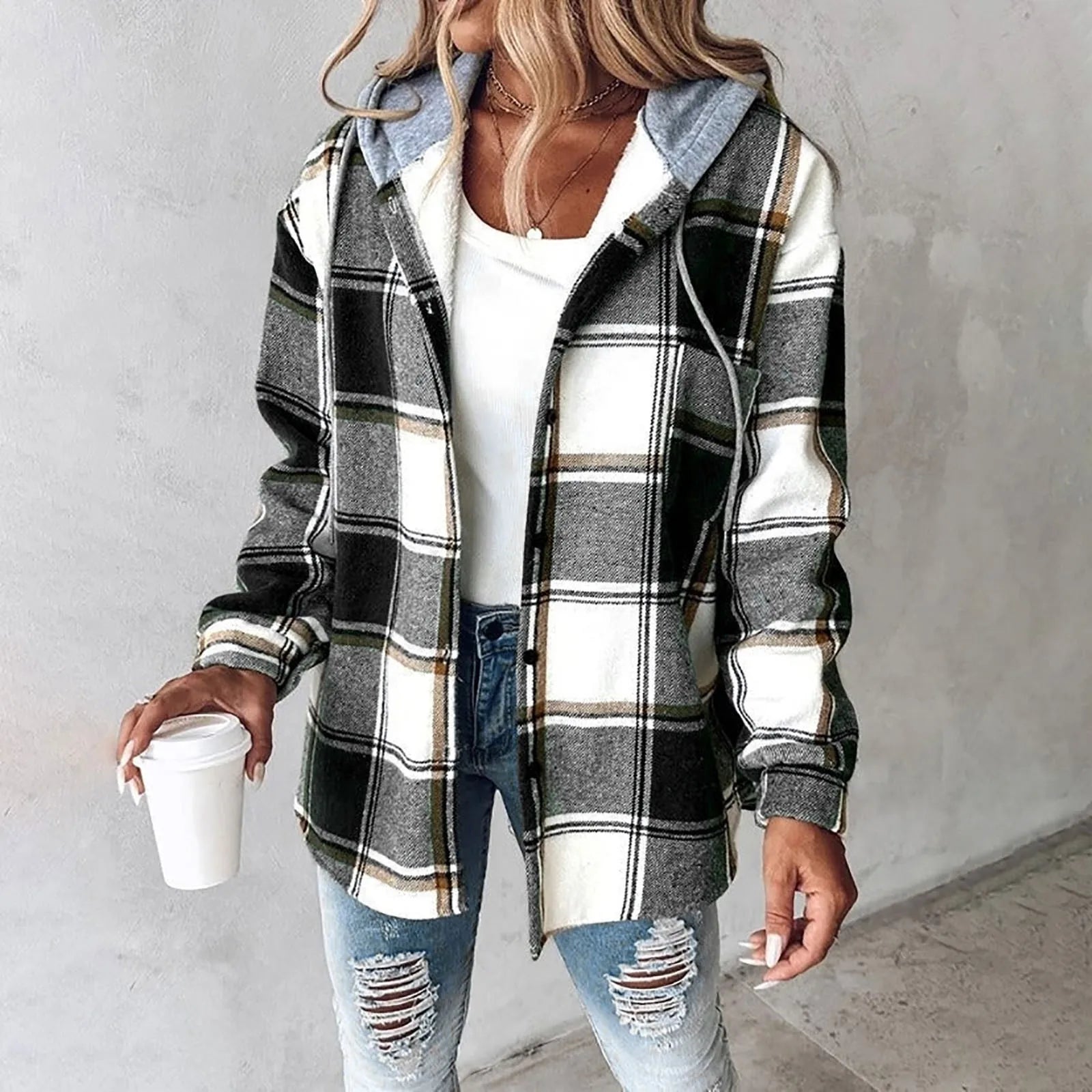 Jemima™ | Damen Knopf-Plaid-Jacke